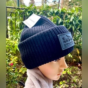 Coach Ribbed Black Beanie.